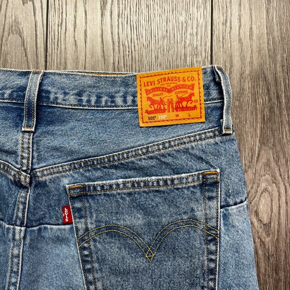 Levis 501 Denim Jean Shorts Cut and‎ Sew 32 " High Waisted - Picture 2 of 10